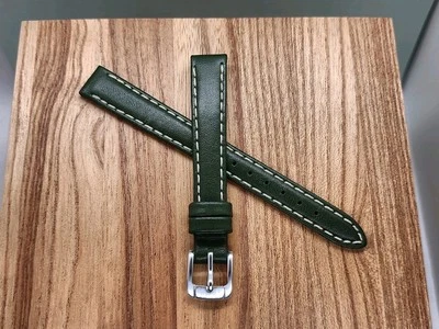 Pulseira de relógio feminina vintage NOS Speidel 12 mm verde contraste costurada couro de bezerro  - Imagem 1 de 4