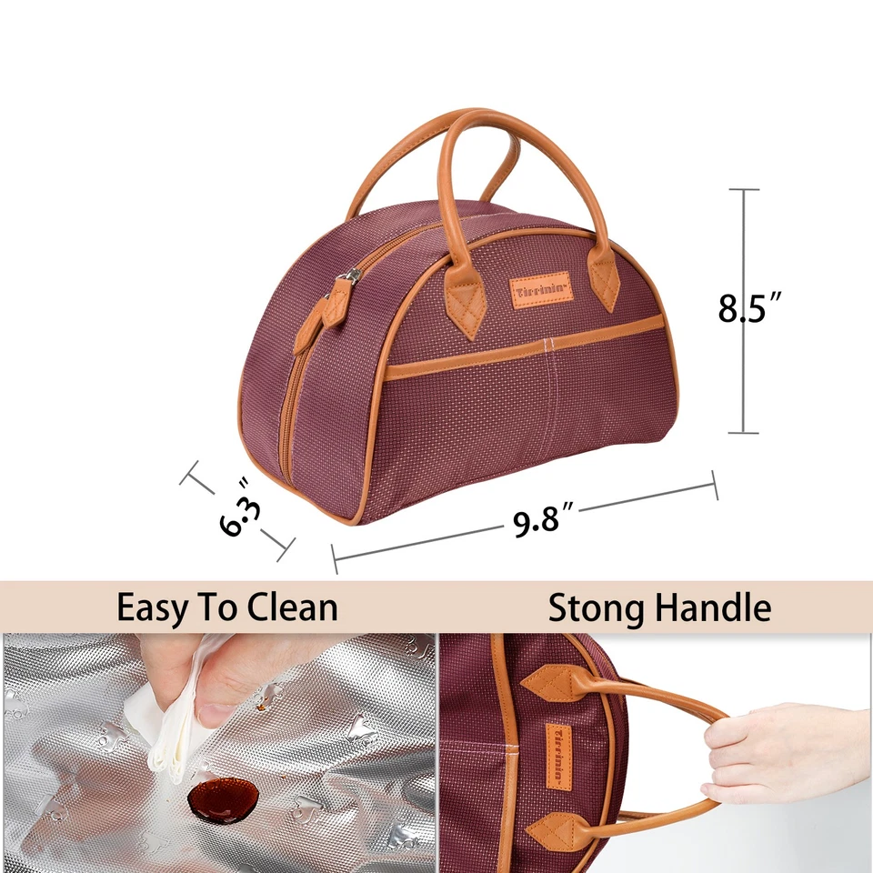 Tirrinia Insulated Lunch Bag for Women w/Leather Handle Reusable Tote Bag for...