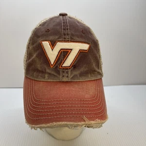 Virginia Tech Hookies Hat Cat Adjustable Snap Back Adults Orange Distressed Mesh - Picture 1 of 17