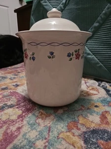 Pfaltzgraff Bonnie Brae Extra Large Flour Canister 7 7/8" Pink Blue Flowers Chip - Picture 1 of 5