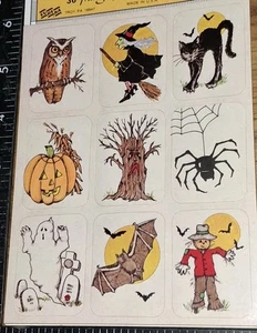 Vintage Aufkleber, Eureka Halloween Eule Hexe Katze, 1 Blatt nicht verpackt, lesen, (bxtote) - Bild 1 von 4