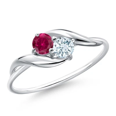 0.42 Ct Round Red Created Ruby Sky Blue Aquamarine 10K White Gold Ring - Image 1 of 3