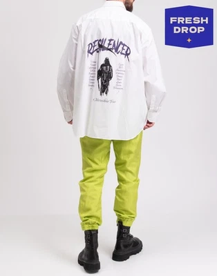 PVP €810 RAF SIMONS Camisa Grande IT52 US42 XL Estampada 'RESILENCIADOR' Ajuste Grande Foto 1 de 4