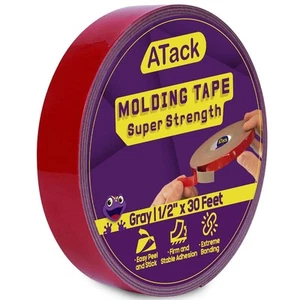 ATack Double-Sided Automotive Molding Tape, Gray, 1/2-Inch x 30-Foot, Gray - Picture 1 of 7