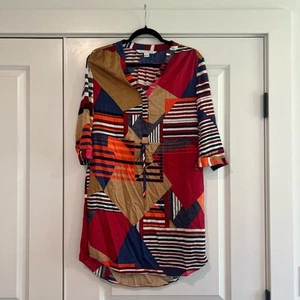 Diane von Furstenberg Freye Kleid Geometrisch Rot Blau Hellbraun Größe 4 - Bild 1 von 8