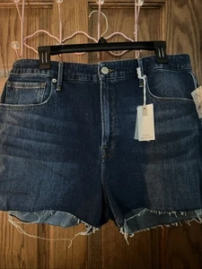 Pantalones cortos de jean Good American de tiro alto lavado oscuro talla para mujer 15 borde crudo - Imagen 1 de 8