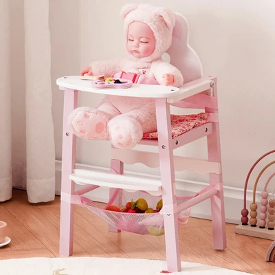 Silla alta de madera para muñeca bebé Robud rosa para muebles de muñeca bebé de juego simulado Foto 1 de 4