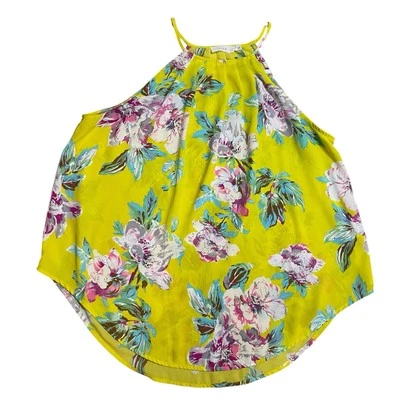Lush Pleated Halter Tank Floral Size Small Summer Flow Yellow Boho Vacation - Image 1 of 4