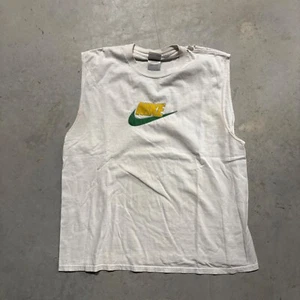 Vintage Y2K 2000s Nike T-Shirt XL Grey Tag Sleeveless Cutoff White Spellout - Picture 1 of 6