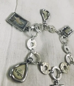 Vintage Charm Bracelet With 6 Angels & Hearts Pictures Silver Tone - Picture 1 of 7