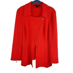 Gr. 10 St. John Strick asymmetrisch Reißverschluss vorne Tweed wie Pullover Jacke in rot - Bild 1 von 6