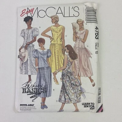 Vintage McCalls 4753 Sewing Pattern Dress Drop Waist Size 10 Easy  Petite-Able - Image 1 of 4