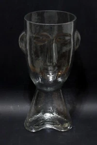 Face Vase Clear Glass Large Abstract Art Design 12" Tall Vintage - Picture 1 of 8