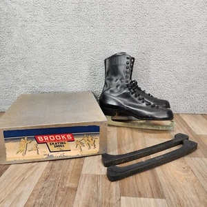 Vintage Brooks Ice Skating Shoes Mens Size 10 Black Leather High Top Laced w/Box - Picture 1 of 14