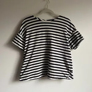 SABA Boxy Cut Striped Navy and White Thick Cotton T-Shirt, Woman's Size 14 - Picture 1 of 11