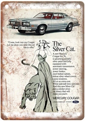 Vintage 1976 Mercury Cougar The Silver Cat Ad Retro Look Metal Sign A8456 - Image 1 of 2