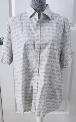 Mens Black Brown Xl Button Up Cocktail Collared Shirt 100% Cotton White Brown  - Image 1 of 4