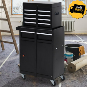 Portable Tool Chest Heavy Duty Garage Storage Box Cart Workshop Cabinet Black 