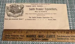 1896 antica clip/n. 1,2 e 3 e 4 per macchina da scrivere stampa rivista pubblicitaria Smith Premier - Foto 1 di 5