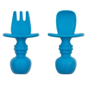 Soft silicone baby utensils set for self-feeding, weaning, 6+ months, dark blue - Picture 1 of 7