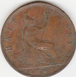 1861 | Half Penny | Great Britain | 5 Berries | KM# 748.2 | VF Choice - Picture 1 of 2