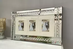 Crystal Demonte Silver Mirror 3 Collage 4x6in Picture Photo Wall Frame – Gift - Picture 1 of 12
