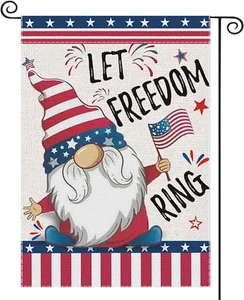 Gnome 4Th of July Garden Flag Let Freedom Ring Patriotic American Small Flags fo - Picture 1 of 7
