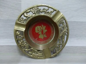 Avance asiático cobre bronce cenicero bambú flores escritura dibujo - Imagen 1 de 2
