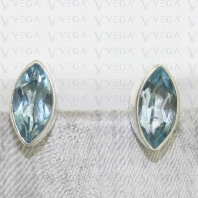 Pendiente de aguamarina natural corte marquesa de 4 quilates enchapado en oro blanco de 18 k Foto 1 de 4