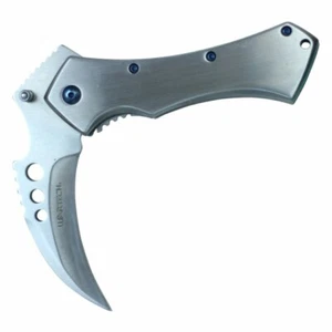 Spring Assisted Folding Pocket Knife | Silver Hawkbill Claw Folder EDC PWT283SL - Picture 1 of 4