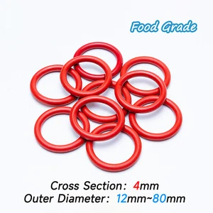 10 x Lebensmittelecht Silikon O Ring Dichtringe 4,0 mm Schnurstärke 12 bis 80 mm - Picture 1 of 4