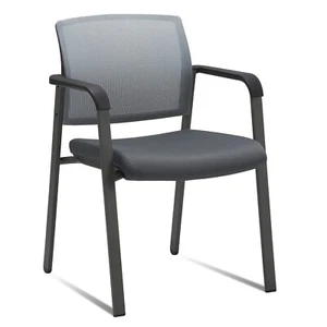 Mesh Back Stacking Arm Chairs Upholstered Fabric Seat Ergonomic Lumber Support - Picture 1 of 9
