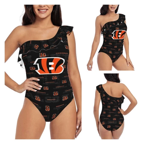 Cincinnati Bengals Women's One Shoulder Ruffle Swimsuits Sexy Beach Swimsuit Cover