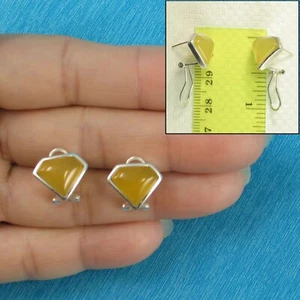 Diamond Shaped Yellow Agate Solid Sterling Silver .925 Omega Back Earrings TPJ - Picture 1 of 7