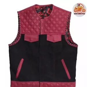 Giubbotto Moto Uomo Nero Pelle/Denim con Fodera Paisley Rosso per Bici - Foto 1 di 4