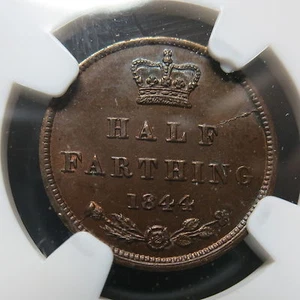 GREAT BRITAIN UK England 1/2 Half farthing 1844 NGC MS 62 BN UNC Queen Victoria - Picture 1 of 3