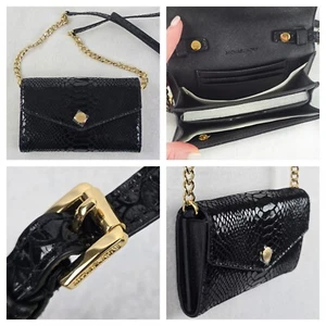 Michael Kors Mini Crossbody Black Reptile Print Genuine Leather Gold Chain NWOT - Picture 1 of 20