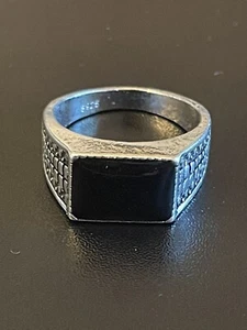 Elegant Black Obsidian Gemstone S925 Silver Plated Men Women Ring Size 8.5 - Picture 1 of 9