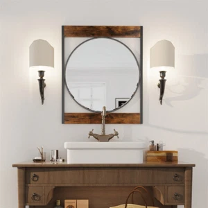 Wisfor Vintage Bathroom Mirror Metal Wooden Frame Wall Mounted Decorative Mirror - Picture 1 of 10