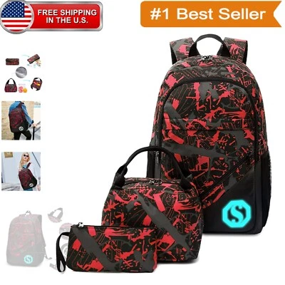 Lightweight Red Graffiti School Backpack Set - Backpack, Lunch Bag & Pencil Case - Image 1 of 4