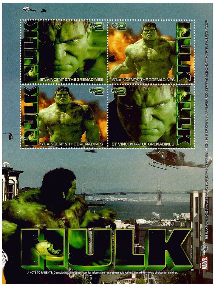 San Vicente 2003 - Scott # 3146 - Hulk, Marvel, película - Hoja de 4 estampillas - MNH Foto 1 de 1