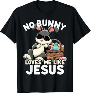 No Bunny Loves Me Like Jesus Christian Easter Egg Bunny T-Shirt Hoodie - Picture 1 of 13