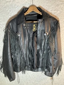 Womens Unik Fringe  Leather Moto Biker Jacket Size 38 - Picture 1 of 11