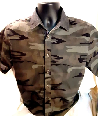 SMASH Men's Camouflage Design Short Slv Shirt Size M Button Up 100% Cotton - Image 1 of 4