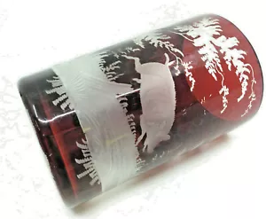 Etched Ruby Red Flash Glass Souvenir Cup Wiesbaden Germany Pig Boar Forest NICE - Picture 1 of 12
