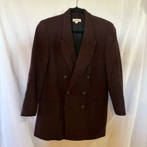 Blazer Ann Taylor Mujer Borgoña/Negro Mezcla Lana Tweed 6 Botones Talla 4 - Imagen 1 de 6