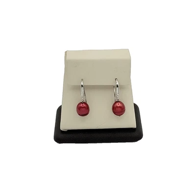 925 Sterling Silver & Red Baroque Pearl Earrings - Image 1 of 3