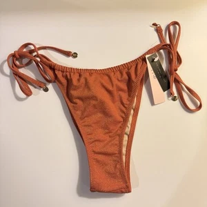 NEW Victorias Secret Medium Orange Gold Thong Tie Swim Bikini Bottom Beach VS - Picture 1 of 6