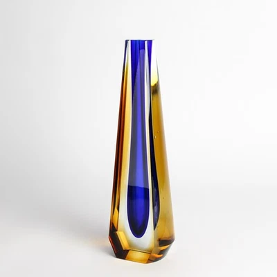 Tschechische Glas Vase EXBOR Pavel Hlava art glass 1960-70 Gelb Blau dekorativ - Bild 1 von 4