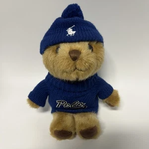 Polo Ralph Lauren Teddy Bear Plush Blue Sweater Beanie Knit Hat Holiday Toy  - Picture 1 of 4